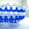 Blue and Clear Faceted Crystal Bead Woven Fruit Bowl 