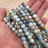 8mm Matte Round, Black Cloudy Amazonite Beads (16