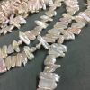 Freshwater Pearls, Flat Biwa Stick Shaped, Center-Drilled, Natural Peach Color, Approx. 10x25mm (16