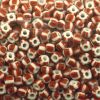 Czech Seed Beads, Striped, Size 6/0 -  White with Red & Brown Stripes (Approx. 60 Grams) 