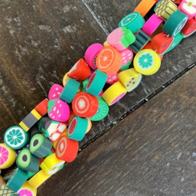 Polymer Clay Beads, Assorted Fruit, Mixed Colors (16" Strand)