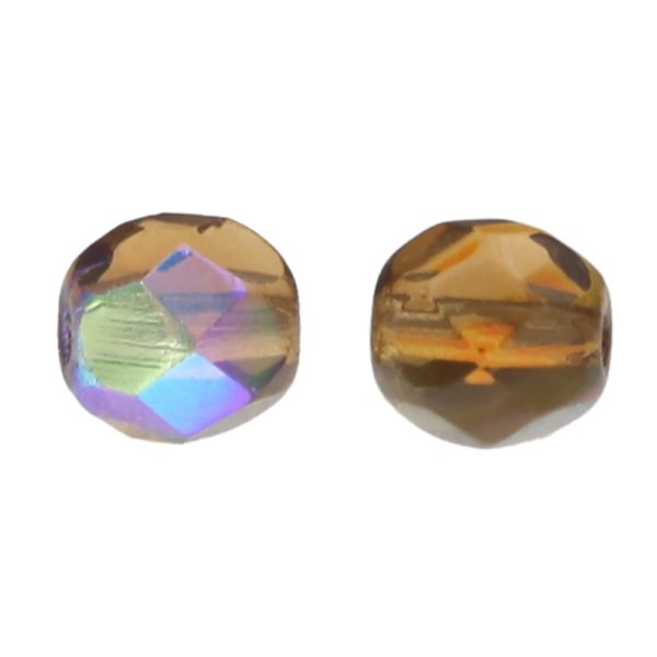 Fire-Polish Glass, Round Faceted Bead-Choose Size (Smoked Topaz AB)