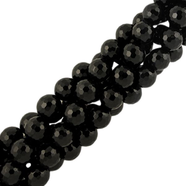 14mm Faceted Round, Black Onyx Beads (16