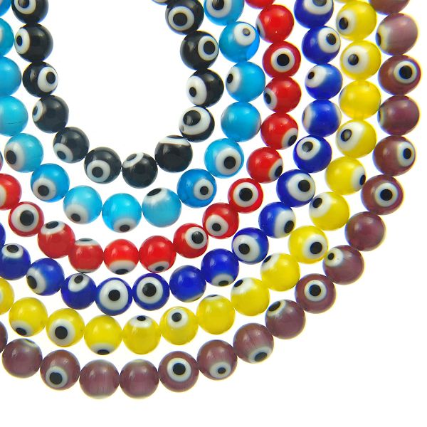 4mm Round Evil Eye Beads, Red (15