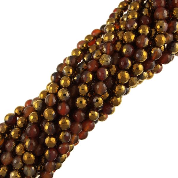 8mm Round Faceted Half-Gold Red Agate (16