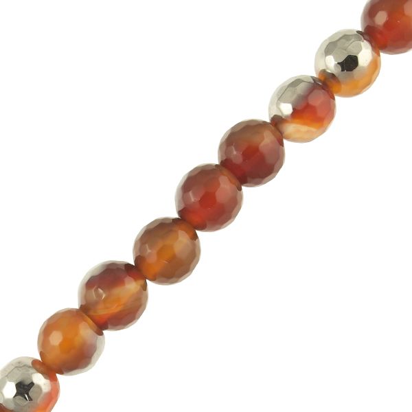 8mm Round Faceted Half-Silver Red Agate (16
