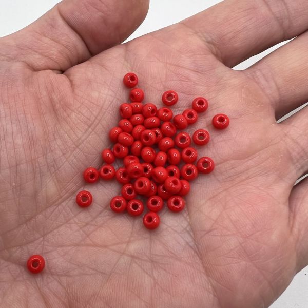 Czech Round Seed Beads, Glass - Opaque Medium Cherry Red, Choose Size