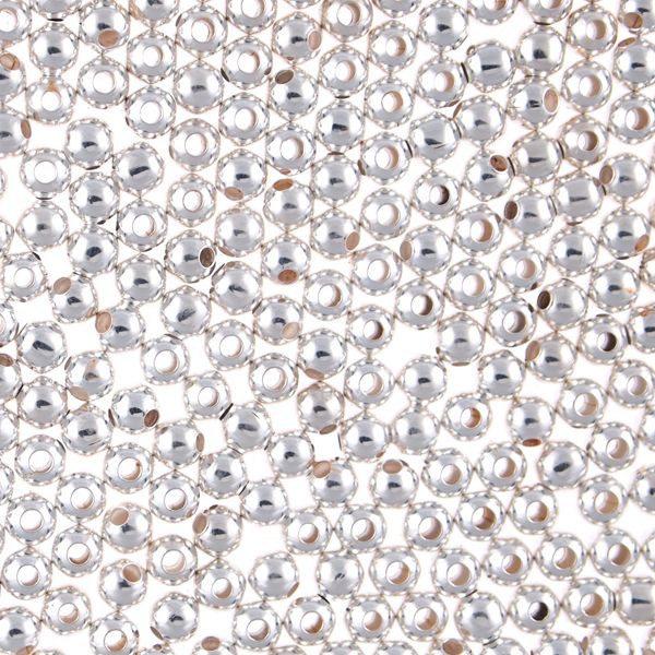 4mm Smooth Round Metal Beads, Sterling Silver Plate (250 pieces)
