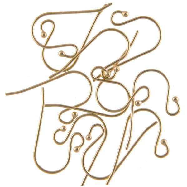 Plain Fish Hook Earwire  with Ball, Gold Vermeil  (10 Pieces)