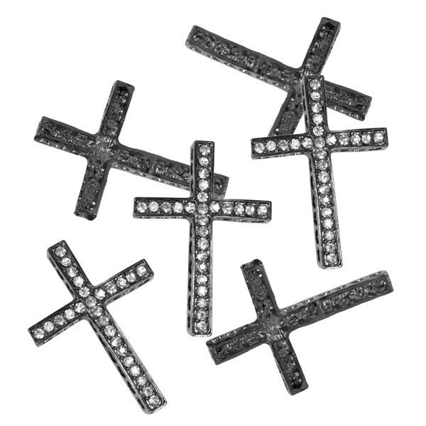 Rhinestone Cross Bar (Crystal/GunMetal) (6 Pieces)