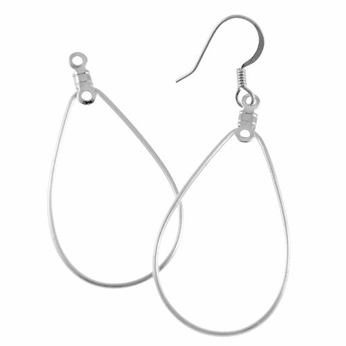 Teardrop Wire Hoop w/ 2 Loops, 40 x 20mm, Silver-Plate (36 Pieces)