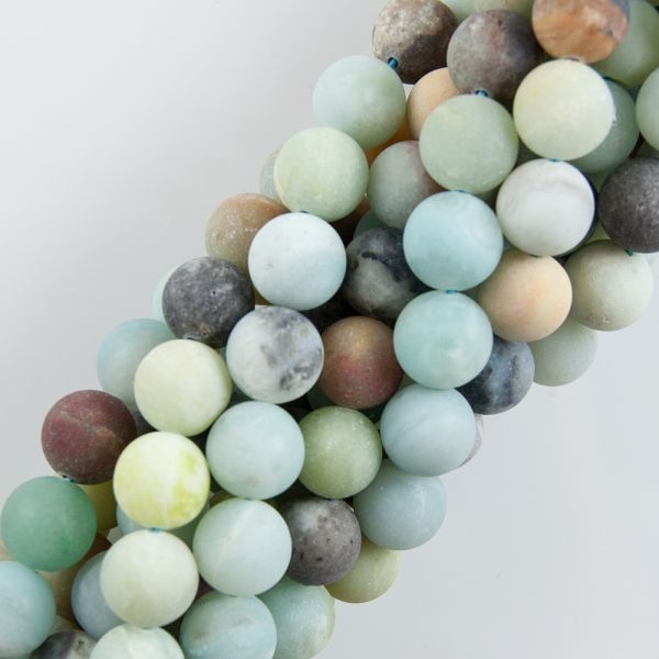 12mm Matte Round, Black Cloudy Amazonite Beads (16