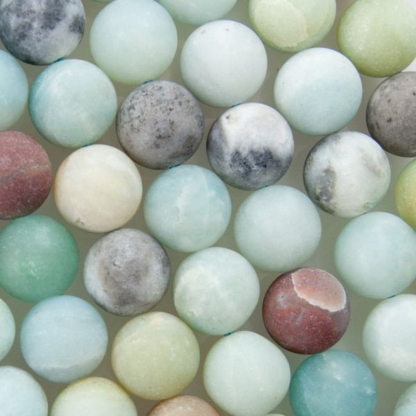 12mm Matte Round, Black Cloudy Amazonite Beads (16