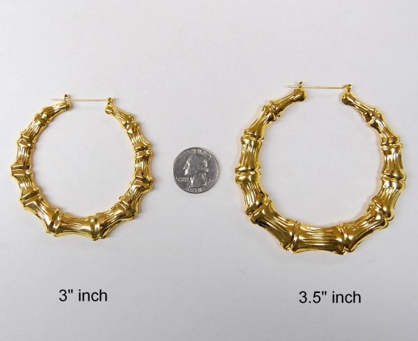 Bamboo Style Hoop Earrings, 2.75