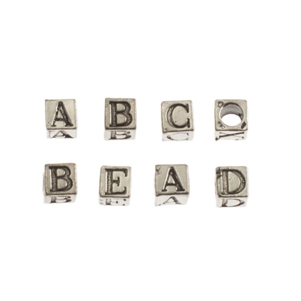 Alphabet Cube Beads, Pewter, 5.5mm w/ 3mm hole, Antique Silver (Choose Letter) (Each)