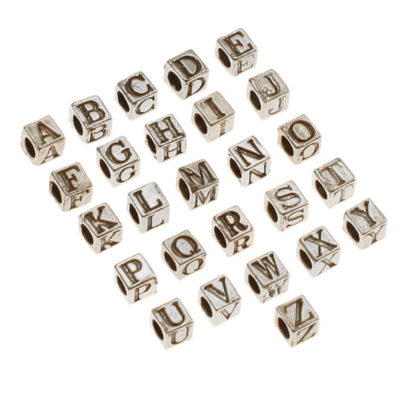 Alphabet Cube Beads, Pewter, 5.5mm w/ 3mm hole, Antique Silver (Choose Letter) (Each)