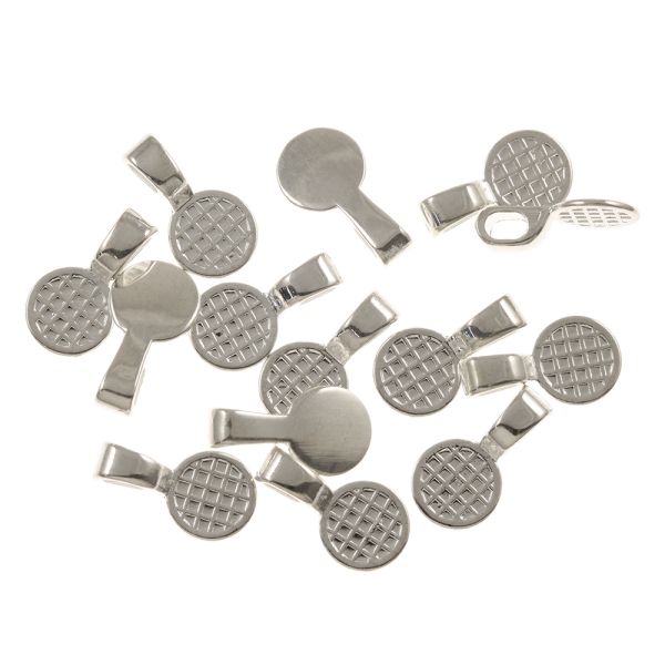 Round Glue-on Bail, 24x13mm, Silver (12 Pieces)