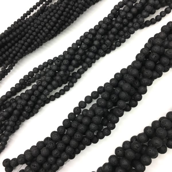 6mm Round, Natural Black Lava Beads, Volcanic Rock (16