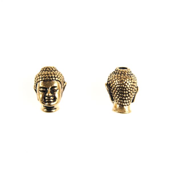 Buddha Head Beads - Antique Gold Plate - 9.5 x 13mm, 2.5mm Hole  (3 Pieces)	