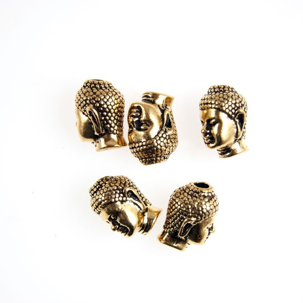 Buddha Head Beads - Antique Gold Plate - 9.5 x 13mm, 2.5mm Hole  (3 Pieces)	