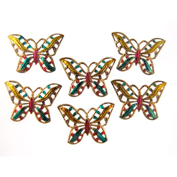 Vintage Colored Butterfly Stampings Gold Plated Charms - 44mm x 32mm (36PCS)
