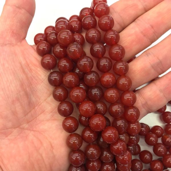 10mm Smooth Round, Red Carnelian Stone Beads (16
