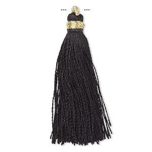 Faux Silk Tassel with Gold-Finished Copper Loop, Black, 1-3/4 to 2