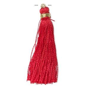 Faux Silk Tassel with Gold-Finished Copper Loop, Red, 1-3/4 to 2