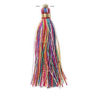 Faux Silk Tassel with Gold-Finished Copper Loop, Multi-Colored, 1-3/4 to 2
