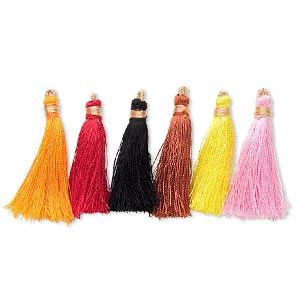 Faux Silk Tassel with Gold-Finished Copper Loop, Mixed Colors, 1-3/4 to 2