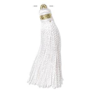 Faux Silk Tassel with Gold-Finished Copper Loop, White, 1-3/4 to 2