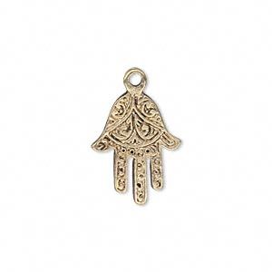Hamsa/Fatima Hand Drop Charm, Antiqued Gold-Finished Pewter (Zinc-based alloy), 18x14mm (10 Pieces) 