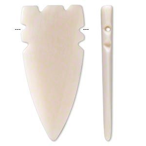 Arrowhead Focal Charm, Bone, White, 56x24mm, Mohs Hardness 2-1/2 (2 Pieces) 