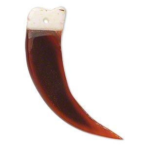 Claw Focal Charm, Horn & Bone, Dyed Brown/White, 52x12mm - 58x15mm (2 Pieces) 