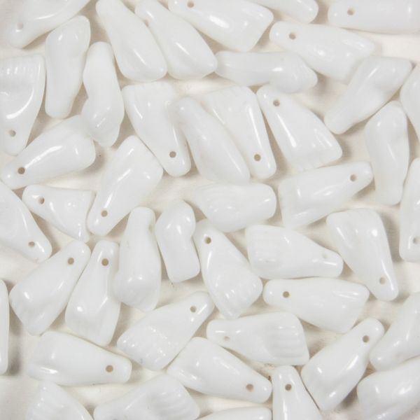 White Azabache Hand Bead, Czech Glass, 15x7mm (50 Pieces)	