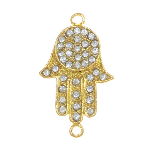 Large Hamsa Connector Charm with Rhinestones, 30x18mm, Gold (6 Pieces) 