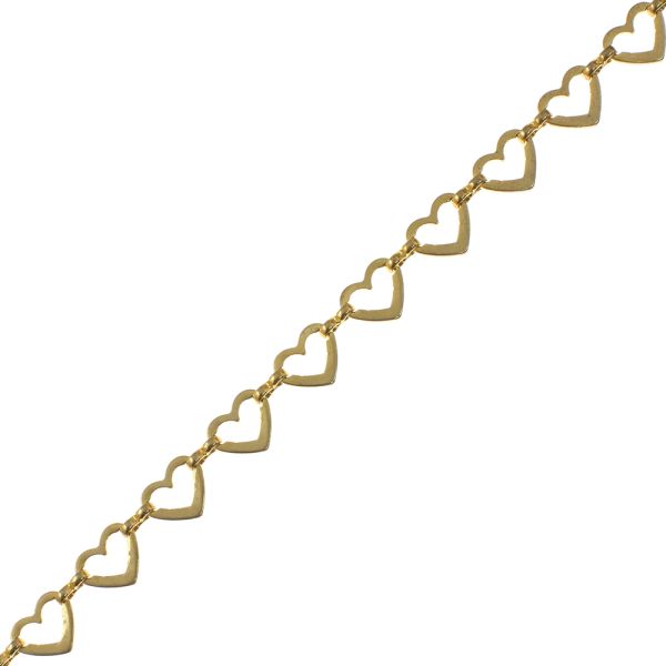 Chain with Linked Medium Flat, Cut-Out Hearts, Steel, Gold  (Per Foot)