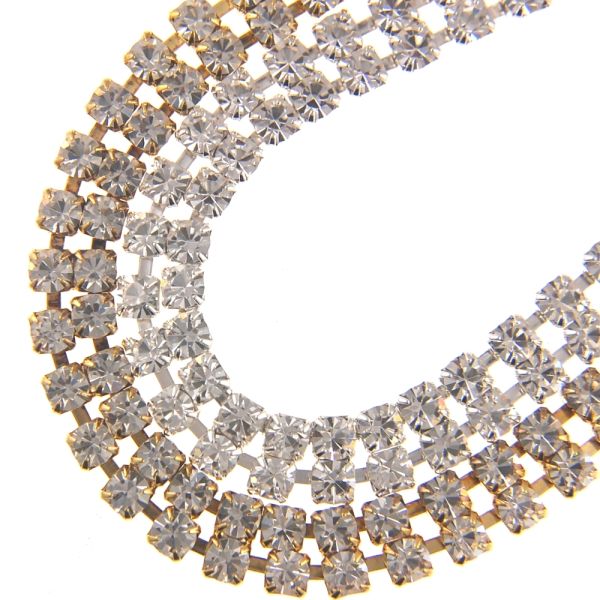 2 Row Rhinestone Cup Chain, Crystal Stone and Gold Setting (Per Yard)