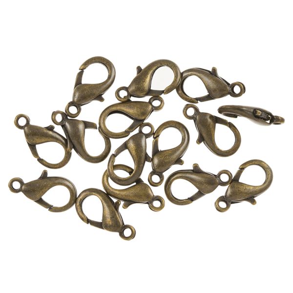 Lobster Claw Clasp, Brass Material, 12mm, Antique Brass (36 Pieces)