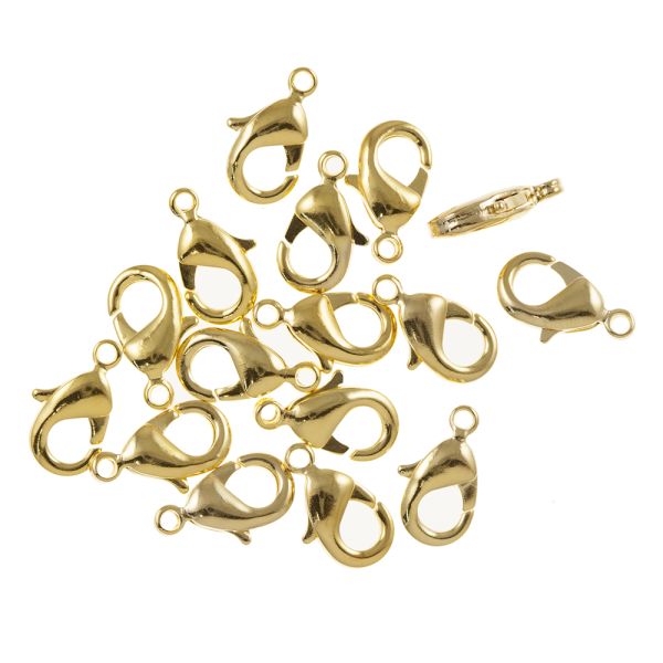 Brass Lobster Claw Clasp, 15mm, Gold-Plated (24 Pieces)