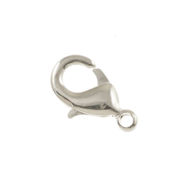 Brass Lobster Claw Clasp, 15mm, Imitation Rhodium (24 Pieces)