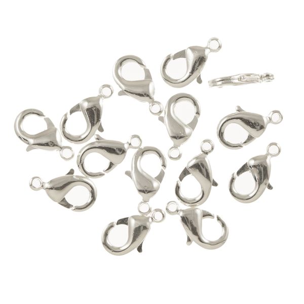 Brass Lobster Claw Clasp, 15mm, Silver-Plated (24 Pieces)
