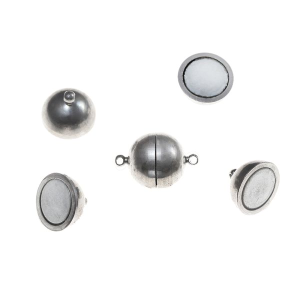 Magnetic Ball Clasp, 14mm, Silver (2 Pieces)