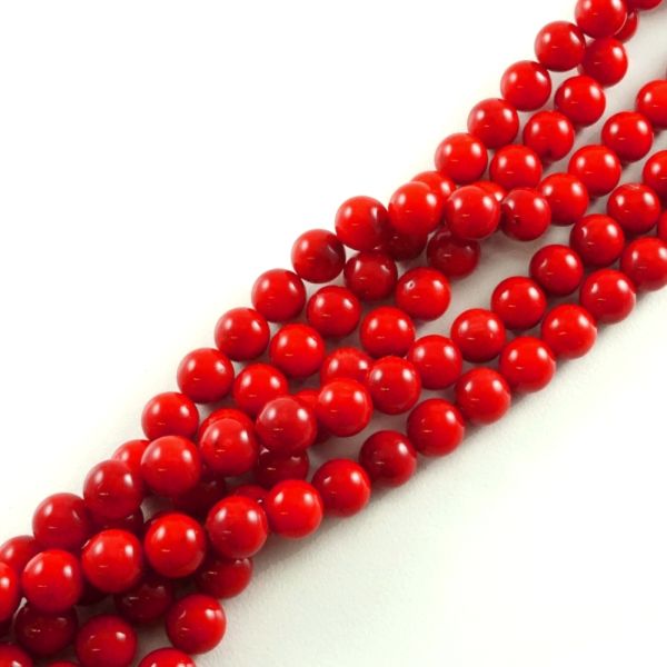 8mm Smooth Round, Red Coral Bamboo Beads (16