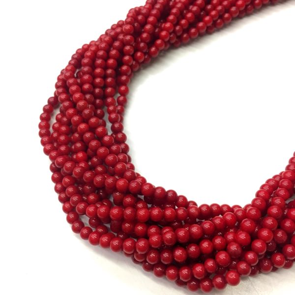 Smooth Round, Red Coral Bamboo Beads, Choose Size (16