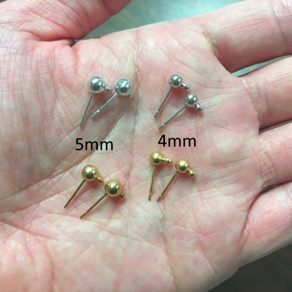 Earring Post w/ 5MM Ball & Closed Ring, Gold-Plated (36 Pieces)