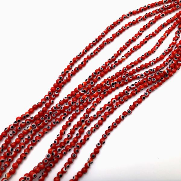4mm Round Evil Eye Beads, Red (15