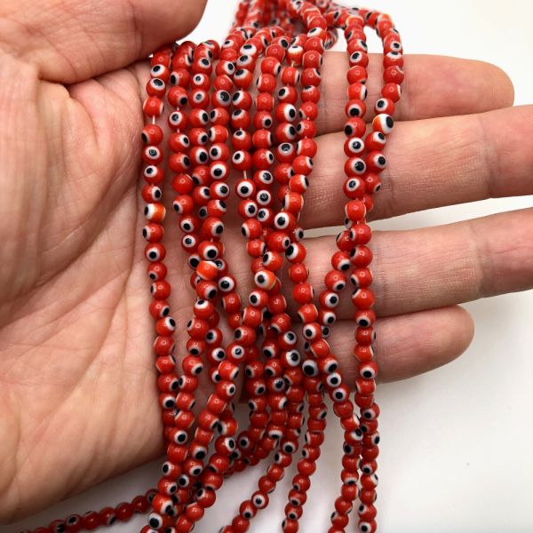 4mm Round Evil Eye Beads, Red (15
