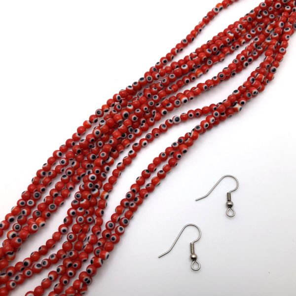 4mm Round Evil Eye Beads, Red (15
