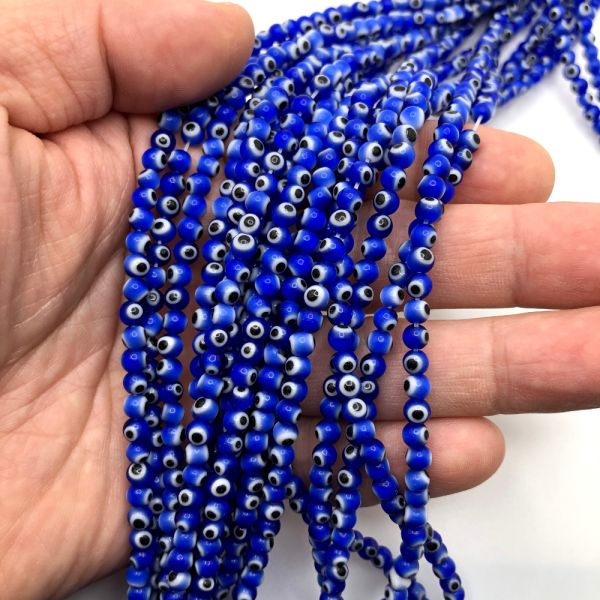 4mm Round Evil Eye Beads, Dark Blue (15